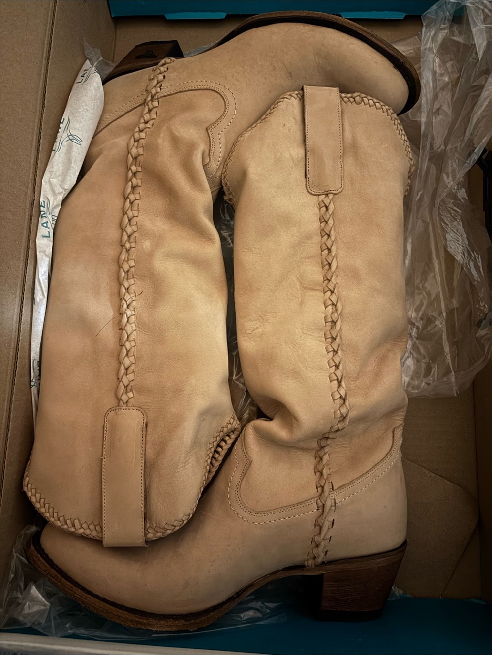 Women’s Tan Leather Braided Knee-High Lane Boots